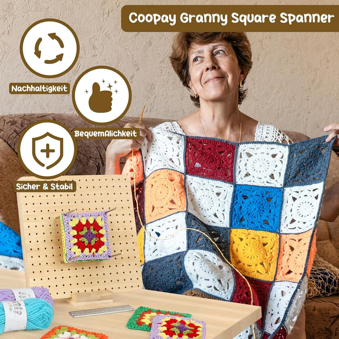 Coopay Granny Square Spanner, Wooden Granny Squares Blocking Board, 23,5 x 23,5 cm Sperrbrett Häkeln