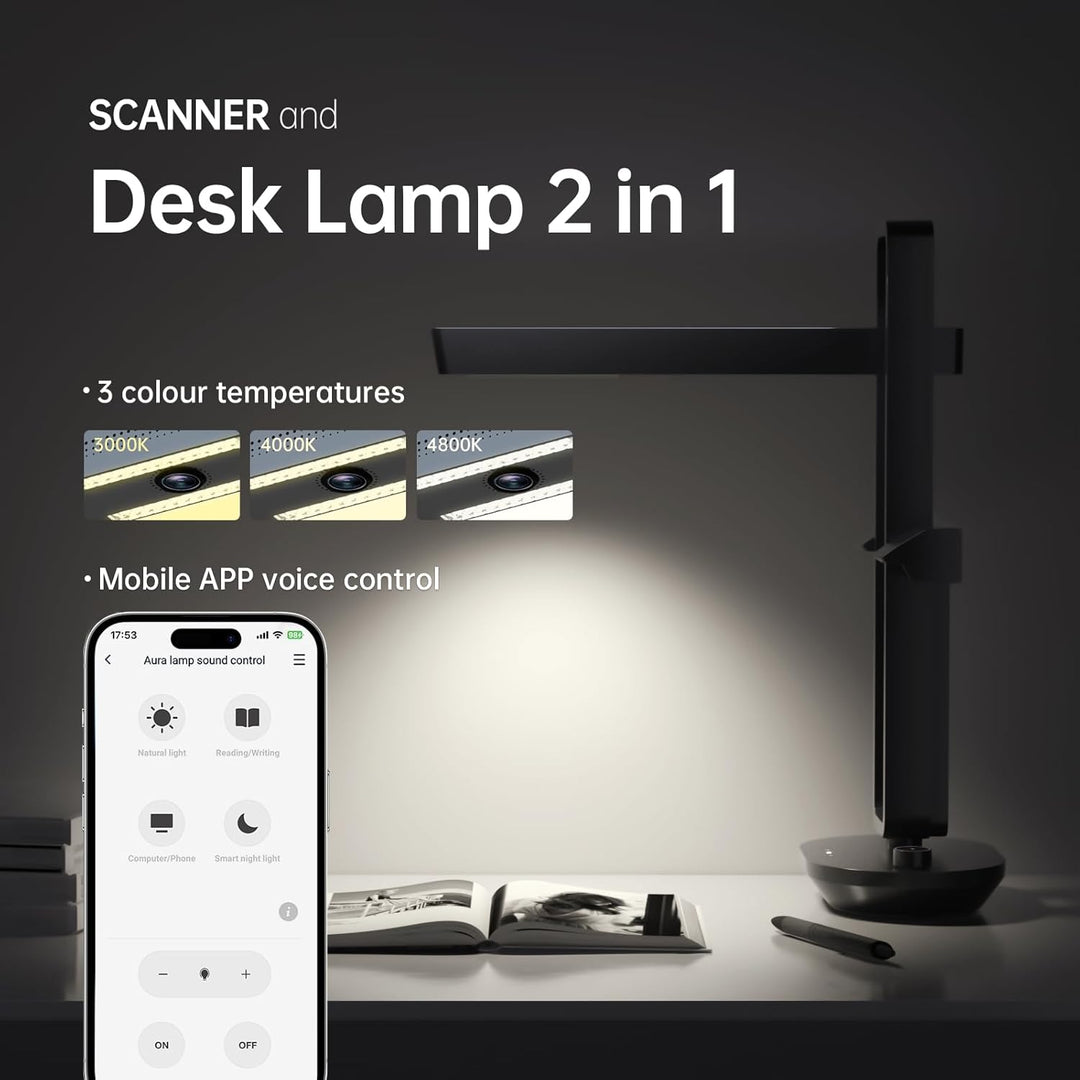 CZUR Buchscanner 14MP Scanner mit Led Schreibtischlampe, Dokumentenscanner mit OCR für Win und Mac,