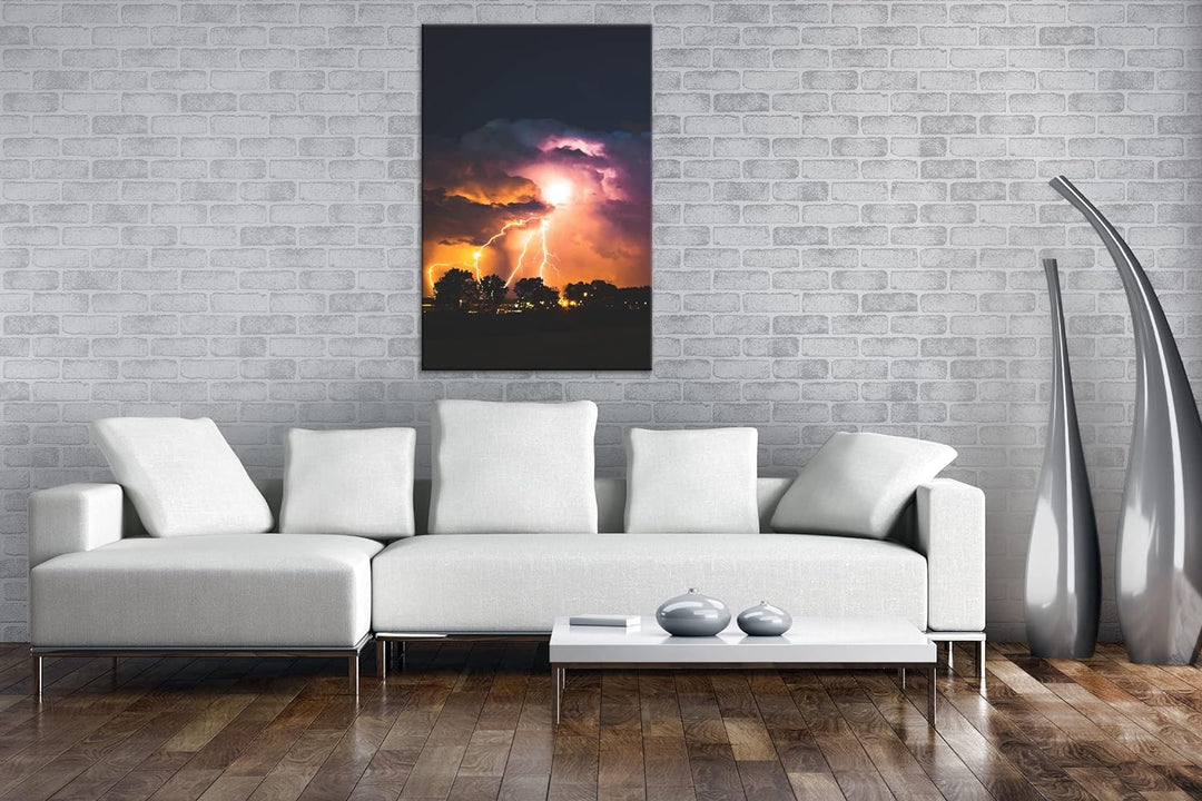 deyoli stürmische Blitze Format: 80x60 cm als Leinwandbild, Motiv fertig gerahmt auf Echtholzrahmen,