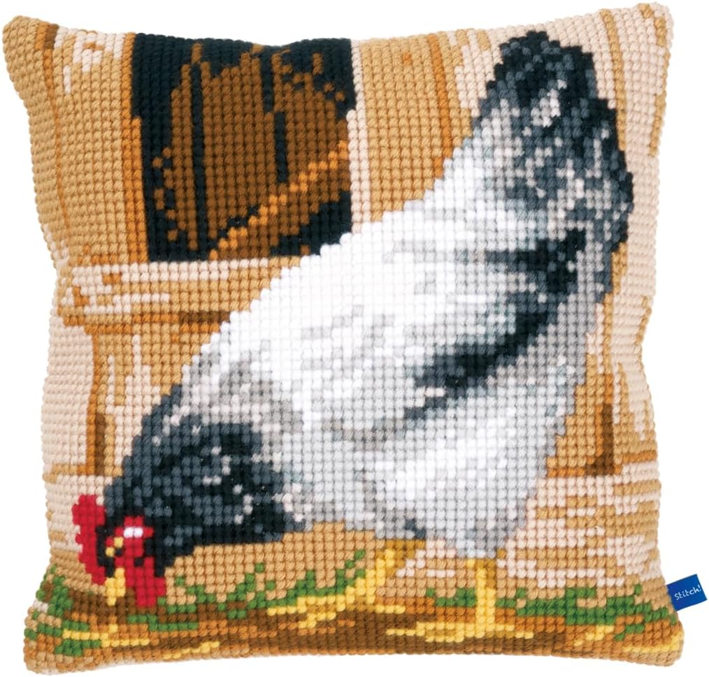 Vervaco Kreuzstichkissen Huhn, Baumwolle, Mehrfarbig, 40 x 40 x 0.3 cm