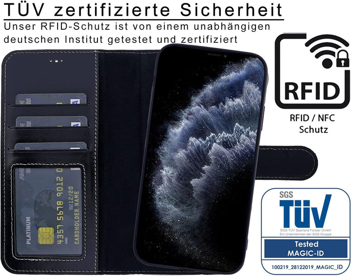 Burkley 2in1 Leder Handytasche für iPhone 13 Pro Handyhülle mit herausnehmbarem Back Cover, 360° Sch