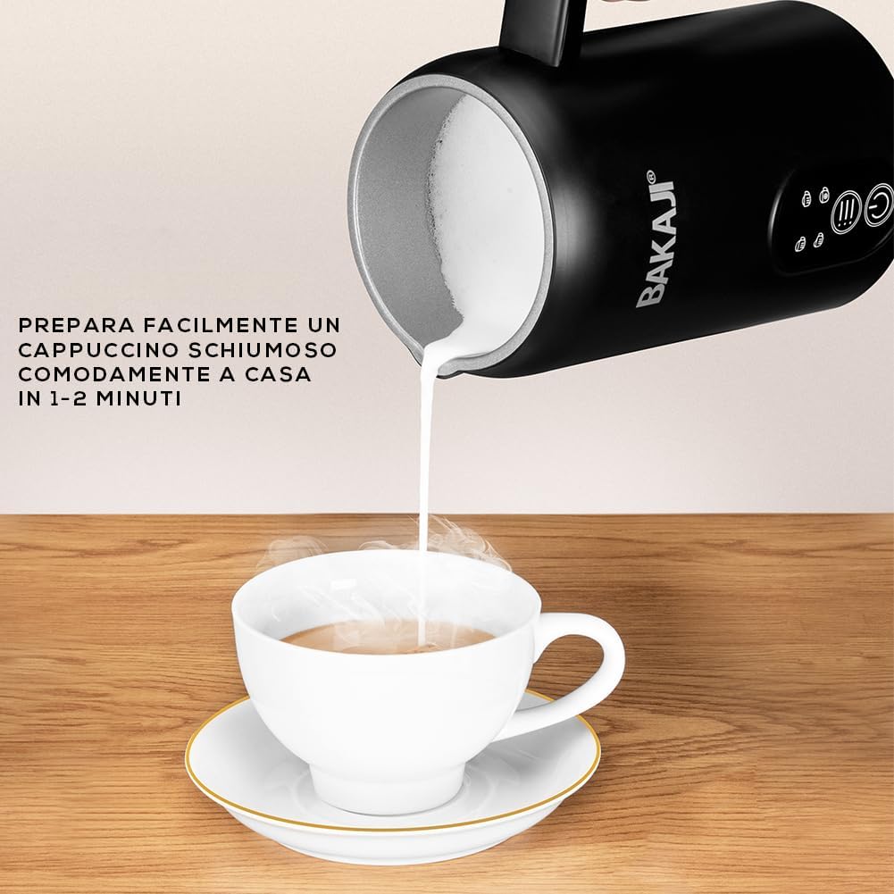 BAKAJI Elektrischer Milchaufschäumer, 4 in 1, automatischer Milchaufschäumer, 350 ml, Milchaufschäum