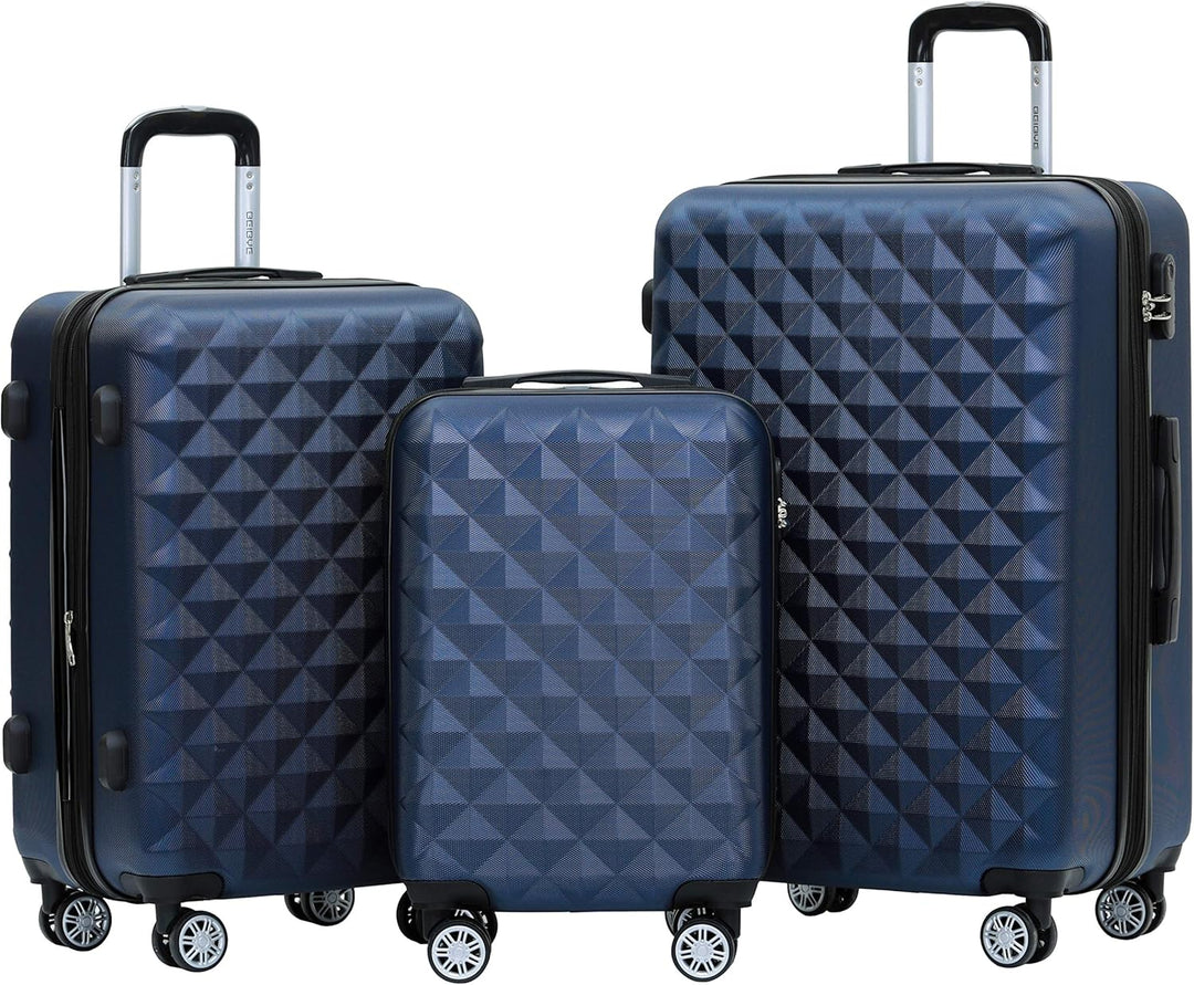 BEIBYE Zwillingsrollen 2066 Hartschale Trolley Koffer Reisekoffer Gepäck M-L-XL-Set (Dunkelblau, Set