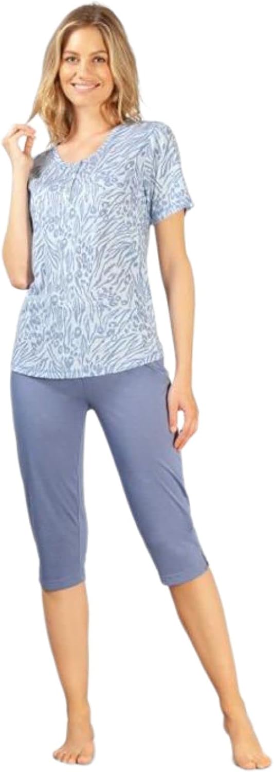 hajo Damen Capri Saz MODAL MIKROFASER Schlafanzug 44-46 Jeansmelange, 44-46 Jeansmelange