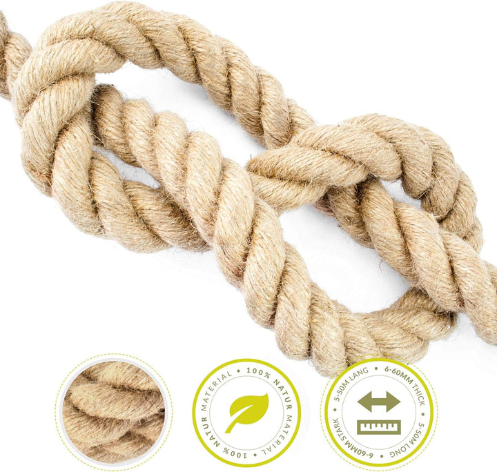 DQ-PP JUTESEIL | 5m | 40mm stark | Kordel Natur Braun Naturfasern | Jutekordel| Deko Seil | Dekokord