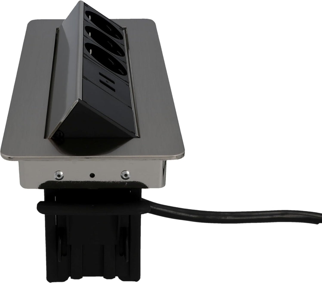 Unitec Versenkbare Steckdosenleiste horizontal | 2 USB Ladebuchsen | 3 Steckdosen | beiliegende Halt