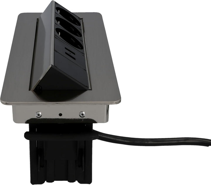 Unitec Versenkbare Steckdosenleiste horizontal | 2 USB Ladebuchsen | 3 Steckdosen | beiliegende Halt