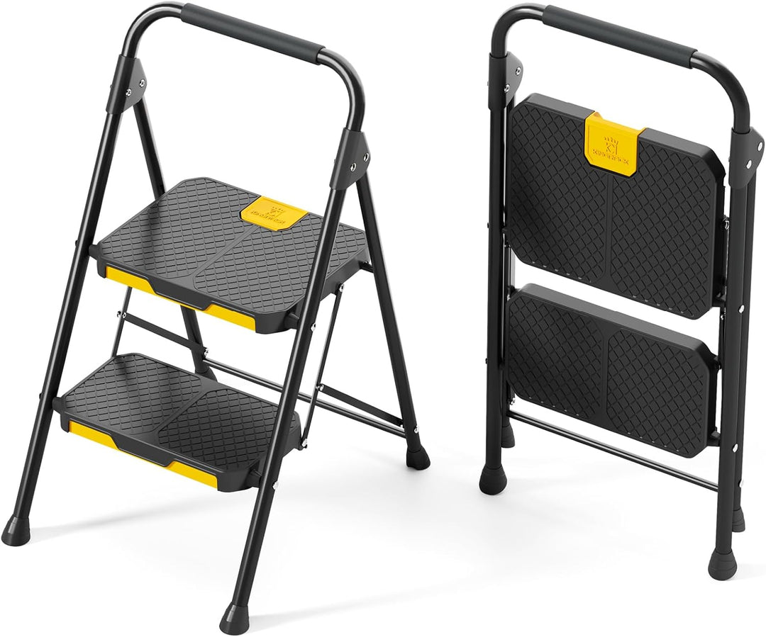 KINGRACK 2 Stufenleiter, 2 Stufen klappbar mit rutschfestem, breitem Pedal und Handläufen, leichte H