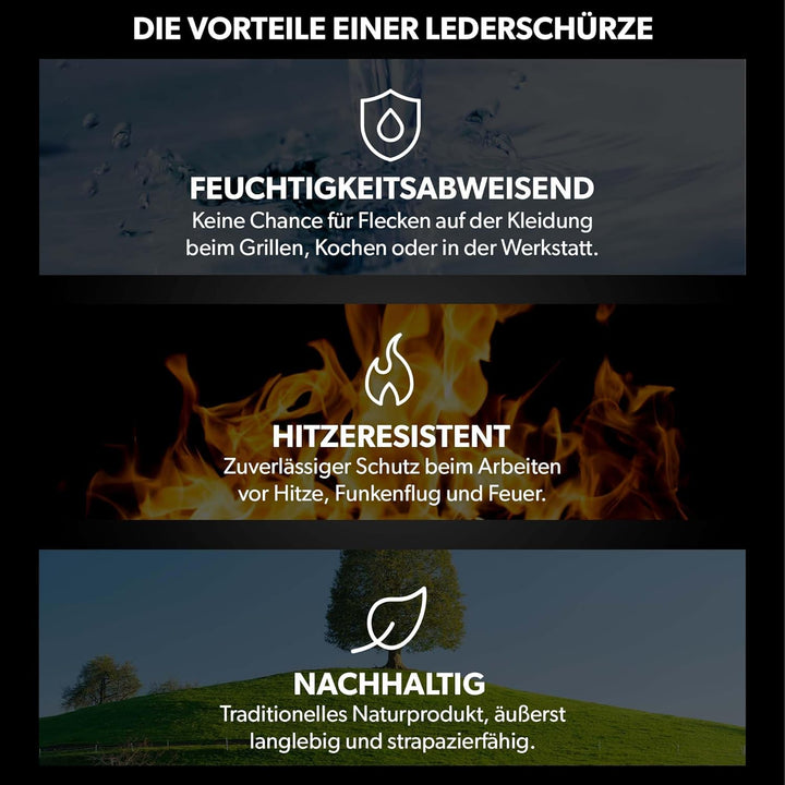 REDSALT® Premium Lederschürze 100% Büffel Wild Leder 84x62cm braun | Profi BBQ Grillschürze Arbeitss