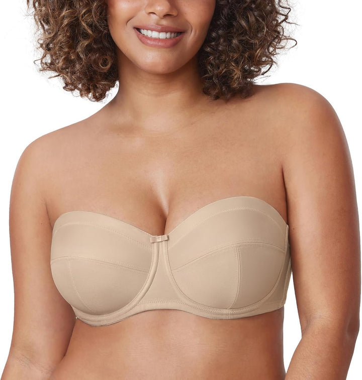 DELIMIRA Damen Trägerloser BH - Bügel,weichen Cups,abnehmbare Trägern 75D Gebäude Grau, 75D Gebä