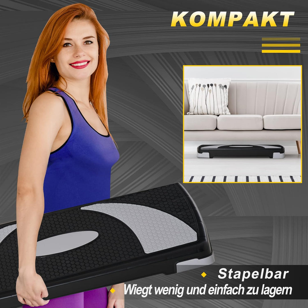 HOMCOM Steppbrett Aerobic-Stepper höhenverstellbar mit 3 Stufen (10/15/20 cm) Fitness Heimtrainer fü