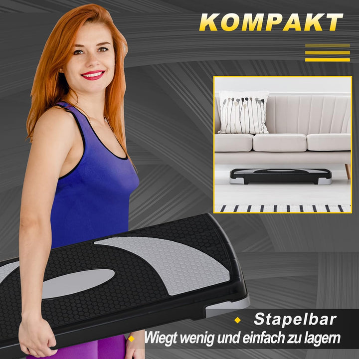 HOMCOM Steppbrett Aerobic-Stepper höhenverstellbar mit 3 Stufen (10/15/20 cm) Fitness Heimtrainer fü