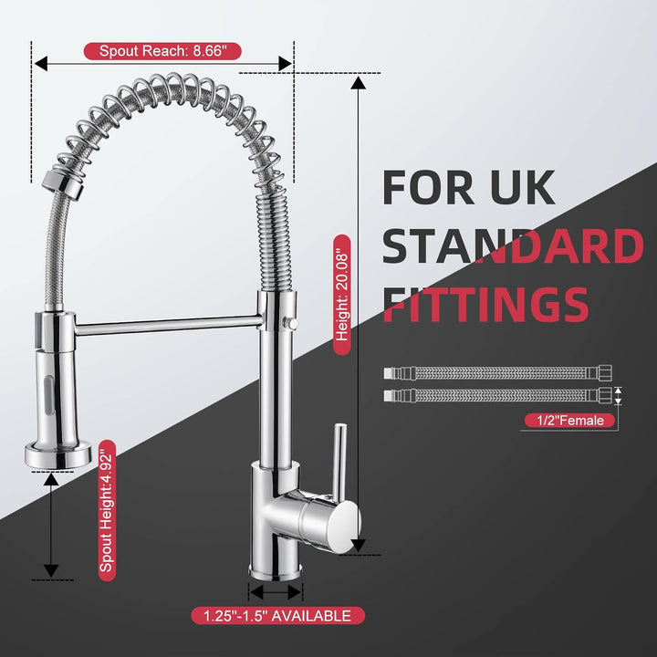 Cobbe Wasserhahn Küche, Spring Küchenarmatur mit Pull Down Sprüher Brause, 2 Sprühfunktionen, 360° D