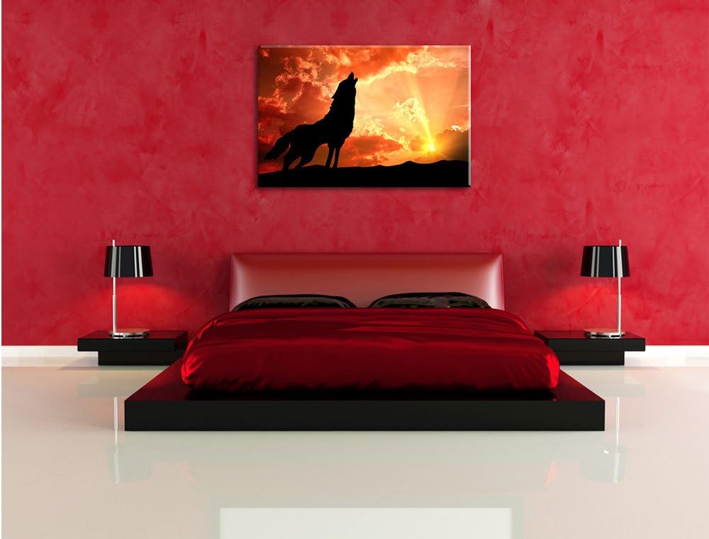 Pixxprint Wolf Heulen als Leinwandbild/Grösse: 100x70 cm/Wandbild/Kunstdruck/fertig bespannt, 100x70