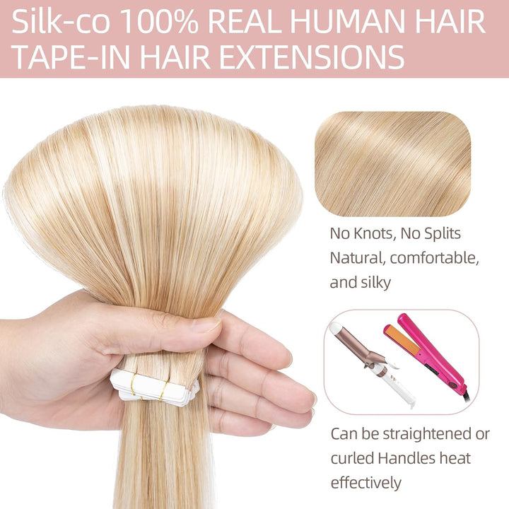 Silk-co Tape Extensions Echthaar 10stk, Remy Tape in Extensions Haarverlängerung, Skin Weft Echthaar
