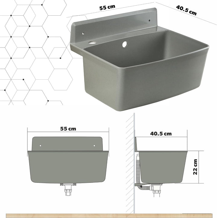gospo Gartenwaschbecken, 55x42x22.5cm Haushaltsbecken aus hochqualitativem Polystyrol, Ausgussbecken