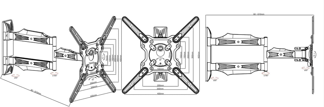 Vivanco 39500 BFMO 8140 TV-Wandhalterung 101,6cm (40) -139,7cm (55) Neigbar+Schwenkbar, Schwarz