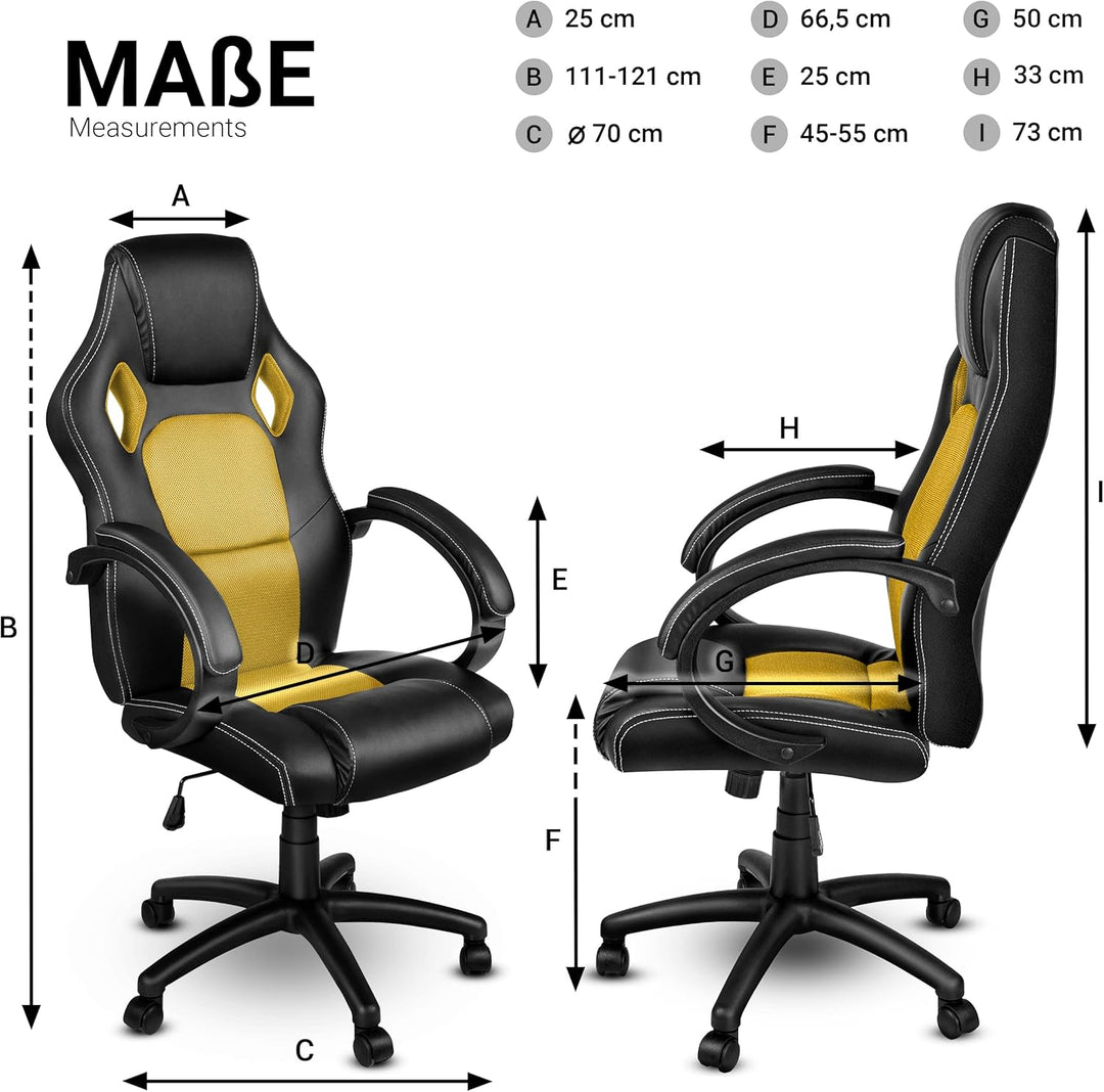 Racing Chefsessel Bürostuhl Drehstuhl 14 Farbvarianten, gepolsterte Armlehnen, Wippmechanik, Lift SG