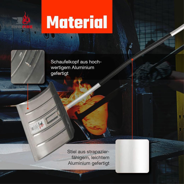 SHW-FIRE Alu-Schneeschieber mit ergonomischem Griff und Alu-Stiel, 55cm Breite - Ideal für viel Schn
