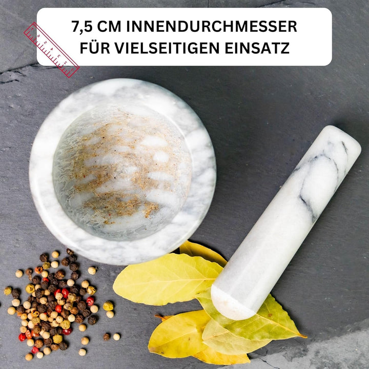 Westmark Mörser mit Stössel aus Marmor, Hoch, Innendurchmesser: ca. 7,5 cm, Gourmet, Weiss/Grau, 695