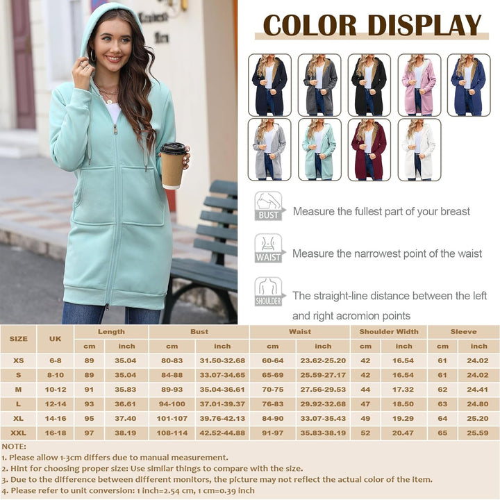 RITOSTA Damen Hoodie Fleecejacke Kapuzenjacke mit Zip Winterjacke Lang Sweatjacke Warme Plüschjacke