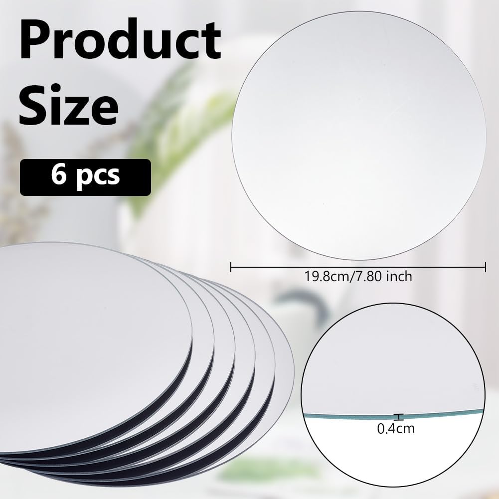 OLYCRAFT 6 Stück 20cm Runder Spiegelteller Platte Glas Runde Spiegel Tabletts Kerze Platten Kreis Sp