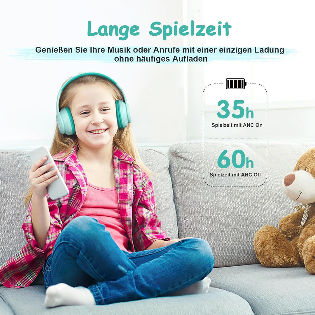 TONOSHARK Aktive Noise-Cancelling Kopfhörer Kinder, 60 Std Spielzeit. Kopfhörer Kabellos Bluetooth K