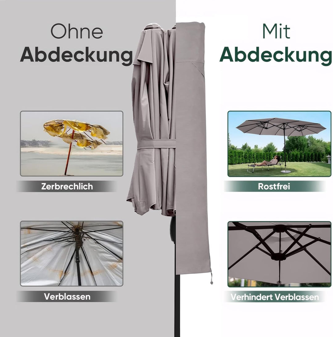 Sekey Schutzhülle für DoppelSonnenschirm, Abdeckhauben für Sonnenschirm Grau