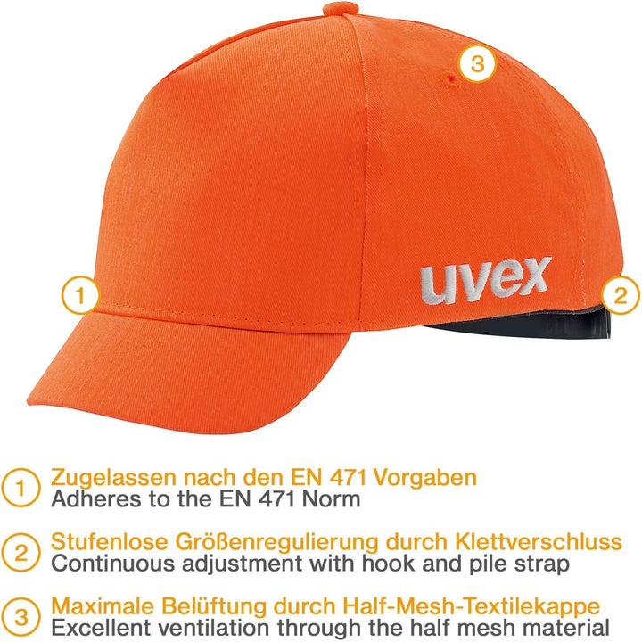 Uvex U-Cap Sport Hi-Viz Anstosskappe - Kurzer Schirm - Warnorange - 60-63 cm 60-63 Leuchtorange, 60-