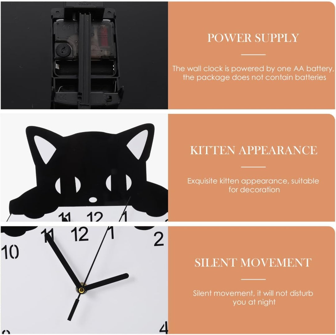 HOMSFOU Wanduhr, rund, Katze, Kätzchen, geräuschlos, dekorative Wanduhr für Kinderzimmer, Schlafzimm