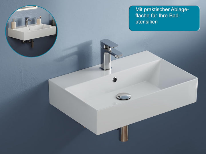 Aqua Bagno | Eckiges Design Handwaschbecken, hochwertige Keramik, modern & stilvoll durch dünnen Ran