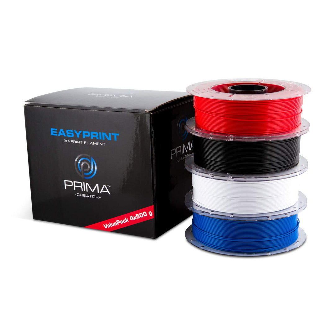 PrimaCreator EasyPrint PLA Value Pack Standard - 1.75mm - 4x 500 g (Total 2 kg) - Weiss, Schwarz, Ro