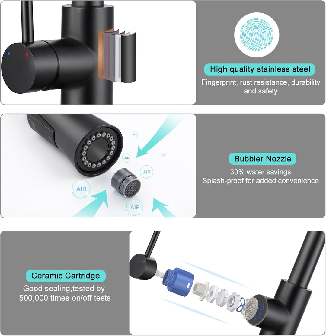 BONADE Wasserhahn Küche Schwarz, 360° Drehbare Küchenarmatur mit Brause Ausziehbar, Hoher Bogen Misc