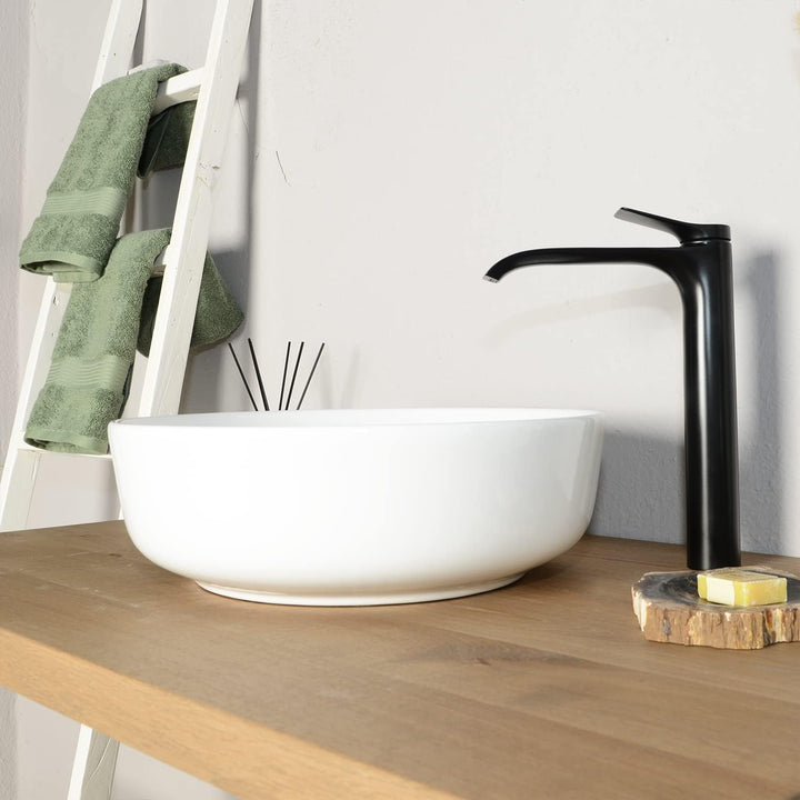 42 cm rund Keramik Waschbecken weiss von WOHNFREUDEN - Stein Aufsatzwaschbecken Badezimmer Waschbeck