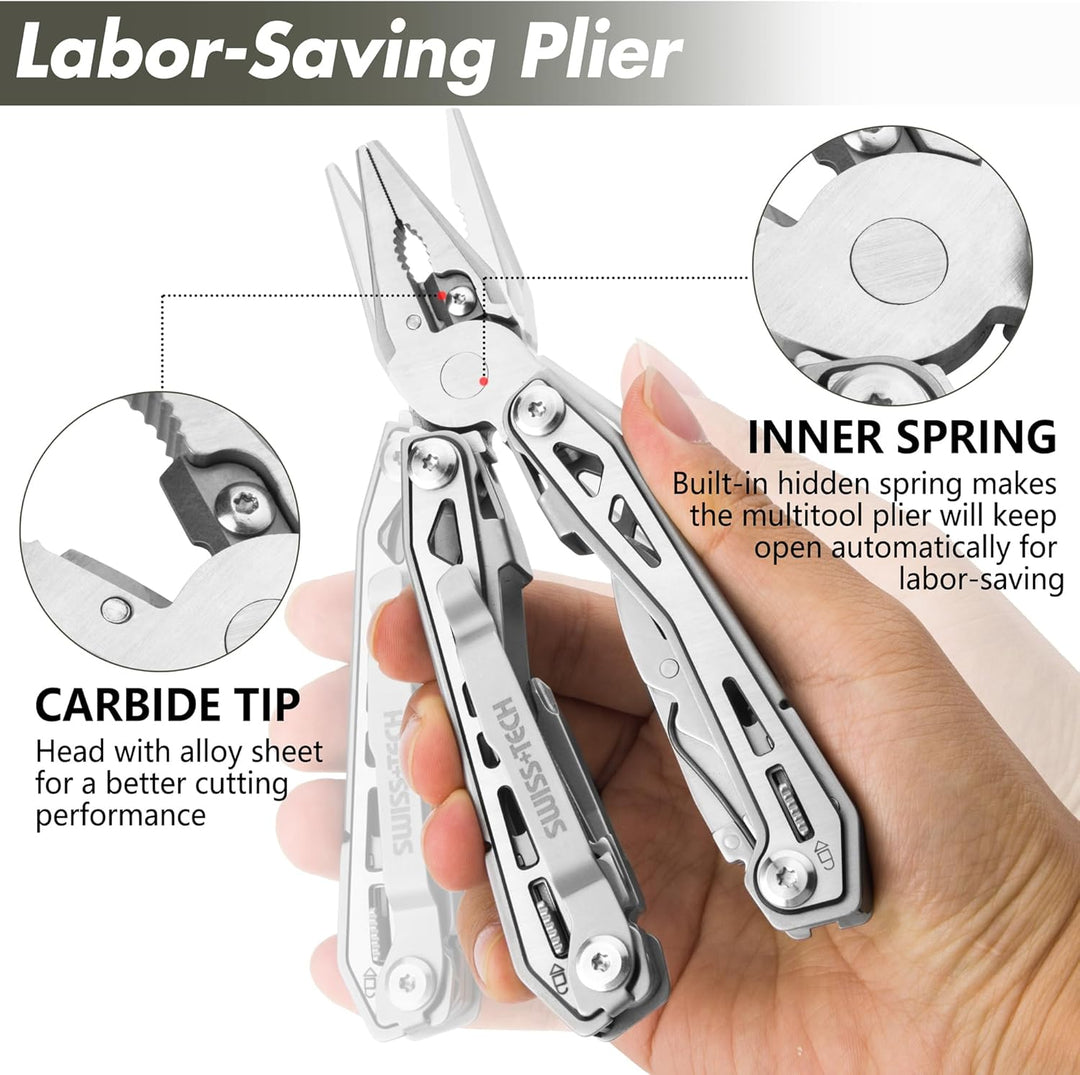 Swiss+Tech Multitool 16 in 1, Multifunktionszange Edelstahl Faltbares Multifunkstionswerkzeug Multif