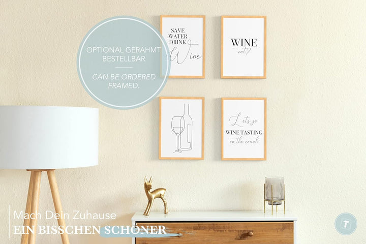 Papierschmiede® Premium Spruchposter Set 4er DIN A1, Motiv: Wine, Englisch Traube Vino, Typografie B