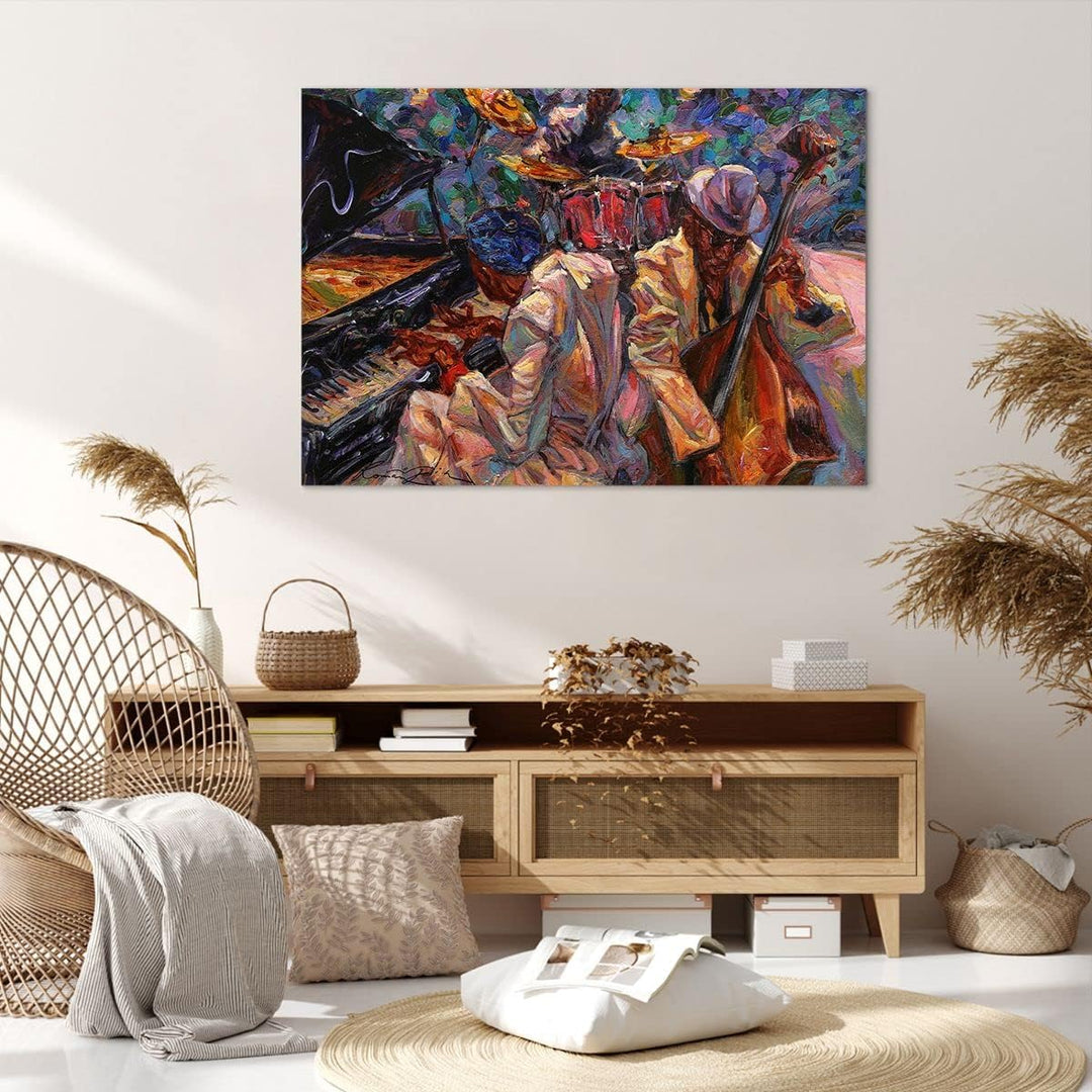 Bilder auf Leinwand 100x70cm Leinwandbild mit Rahmen Jazz Musik Band Gross Wanddeko Bild Schlafzimme