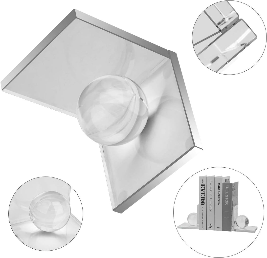 MerryNine innovative, kristallklare Buchstützen mit Kristallkugel, 1 Paar, L-Form, rutschfeste für s