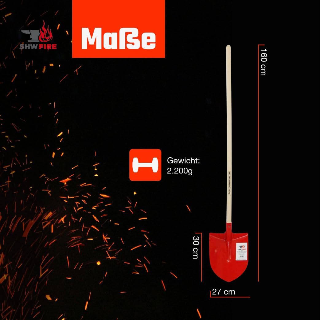 SHW-FIRE Frankfurter Schaufel aus Spezialstahl mit langem Eschenholzstiel 130cm lang Rot, Rot