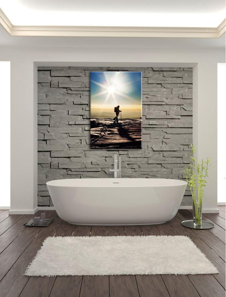 Pixxprint Wintersport Sonnenuntergang Ski als Leinwandbild/Grösse: 100x70 / Wandbild/Kunstdruck/fert