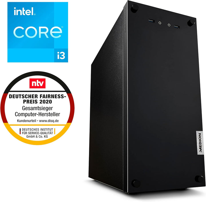 MEDION E42028 Desktop PC (Intel Core i3-12100, 8GB DDR4 RAM, 512GB SSD, WLAN, Win 11 Home)