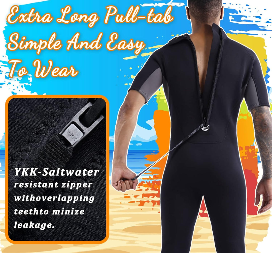 Neoprenanzug Damen und Herren Kurz 3mm für Herren Rückenreissverschluss zum Tauchen, Schnorcheln, Su