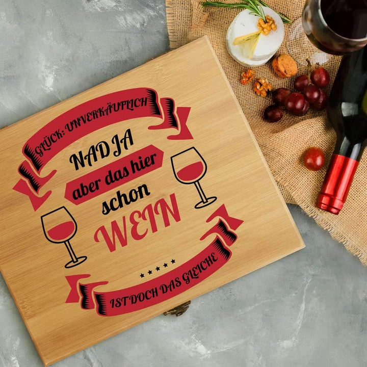 Maverton Weinöffner-Set personalisiert Weinset Sommelier Set - Geschenkbox Holzbox + 8er Weinzubehör