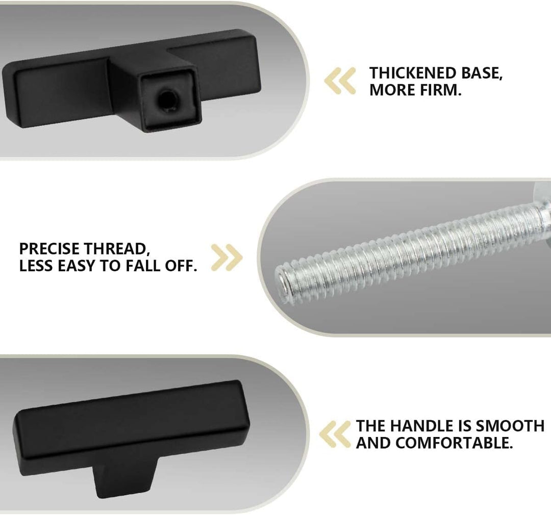 Bwintech 12 Stück 50MM Kabinettgriff Mattschwarz Schrank Pull Griffe, Modisch Edelstahl Quadrat Grif