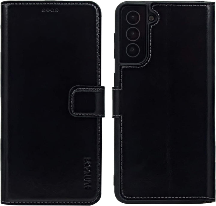 Suncase Book-Style Hülle kompatibel mit Samsung Galaxy S22 5G Leder Tasche (Slim-Fit) Lederhülle Han