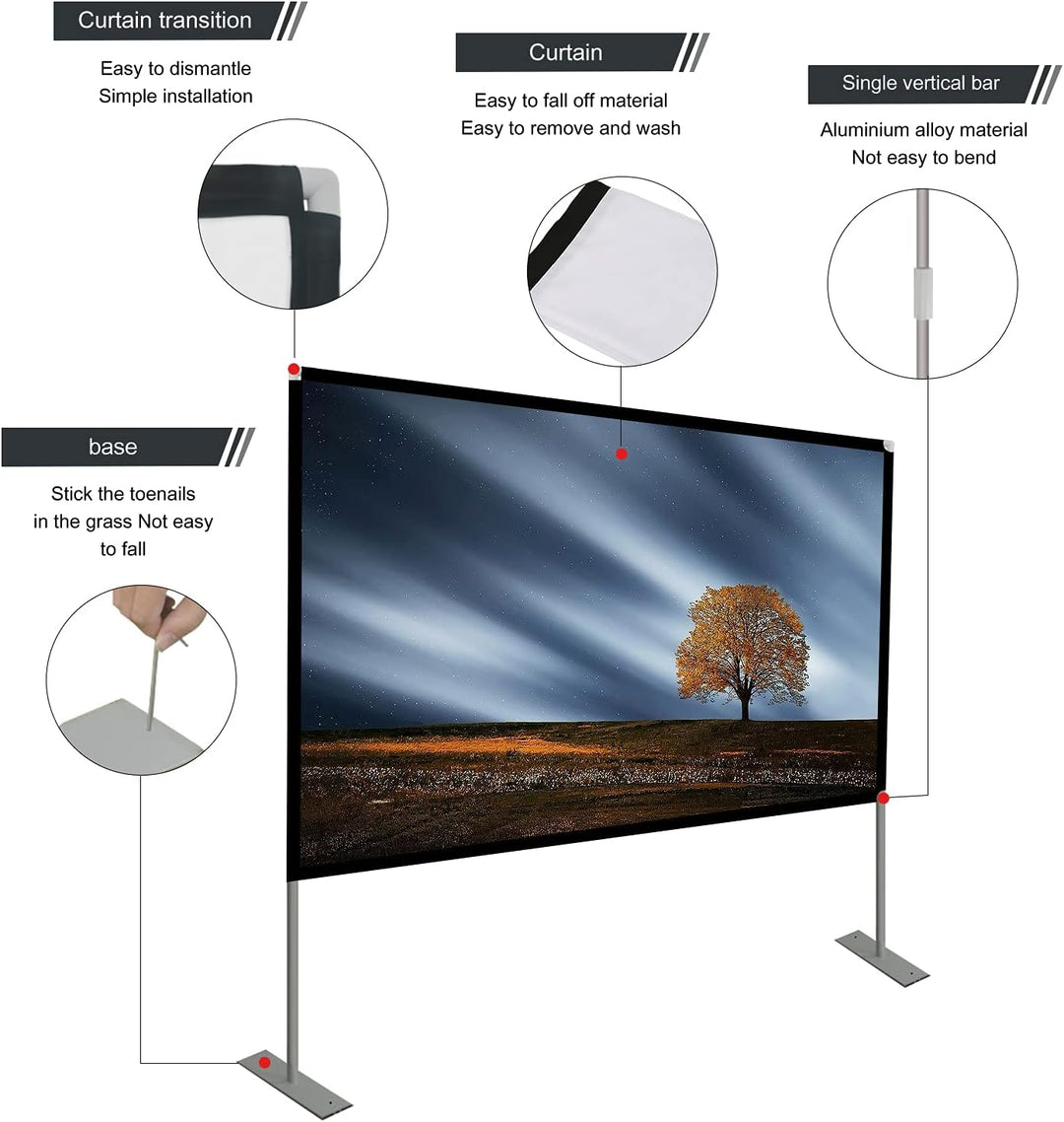 Projektion Leinwand mit Stand 80 Zoll HD 4K Outdoor Indoor Projector Screen Schnelles Falten Tragbar