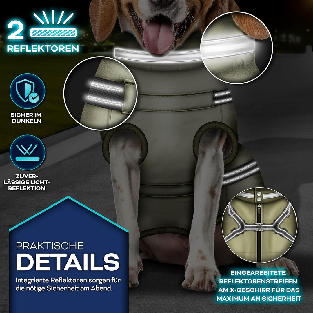 TRESKOยฎ Hundejacke Winter mit Reflektoren inkl. 15 Stรผck Kotbeutel + Spender | Hunderegenmantel wass