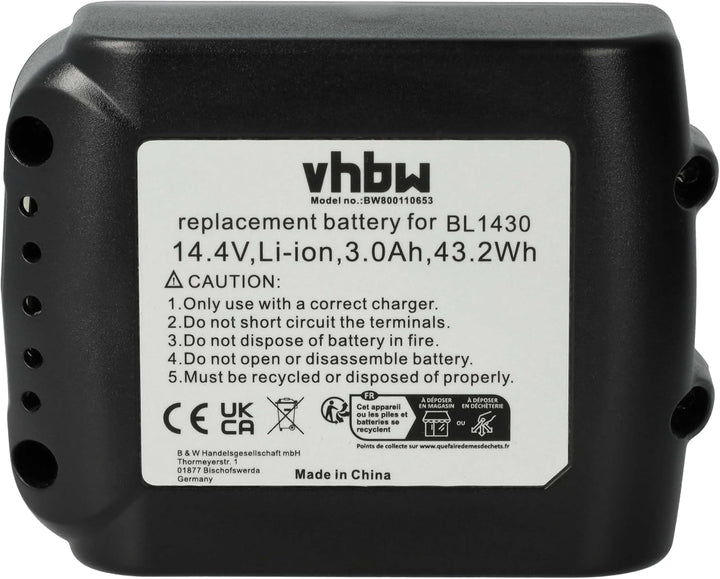 vhbw Akku kompatibel mit Makita HP440DRFX, HR162DRFXW, KP140DRF, DVC340Z, DVR450, DVR450Z Elektrower