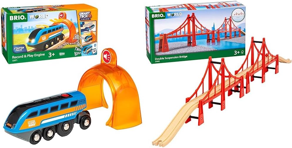 BRIO World 33971 Smart Tech Sound Lok mit Aufnahmefunktion Elektrischer Zug & World 33683 - Hängebrü