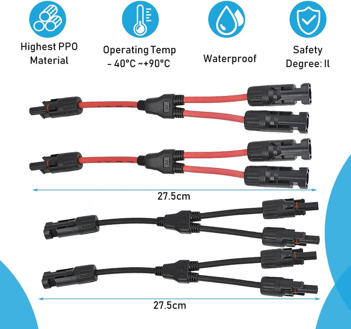 DODUOS 2 Paar Solarkabel Y-Verteiler Solarpanel-Kabel MMF+FFM für Parallel-Photovoltaik-Anschluss, S